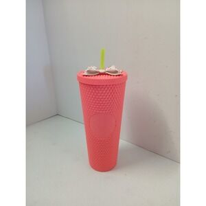 Starbucks Venti Tumbler Dragon Fruit Coral Pink Studded Bling 24oz Venti Cup